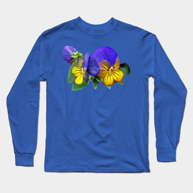 Small Yellow and Purple Pansies Long Sleeve T-Shirt by SusanSavad